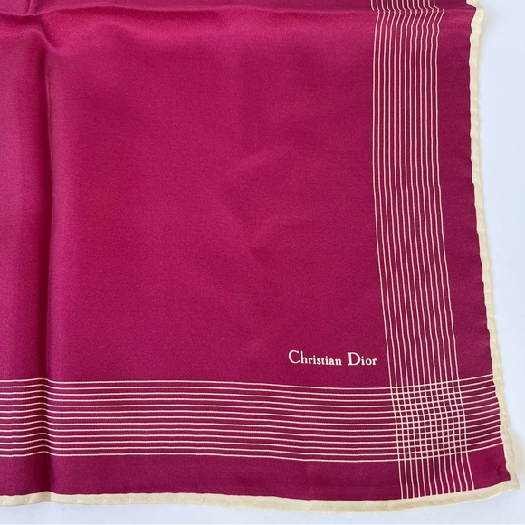 Christian Dior 100% Silk Hand Rolled Edges Pocket Square Handkerchief Raspberry - Picture 2 of 5